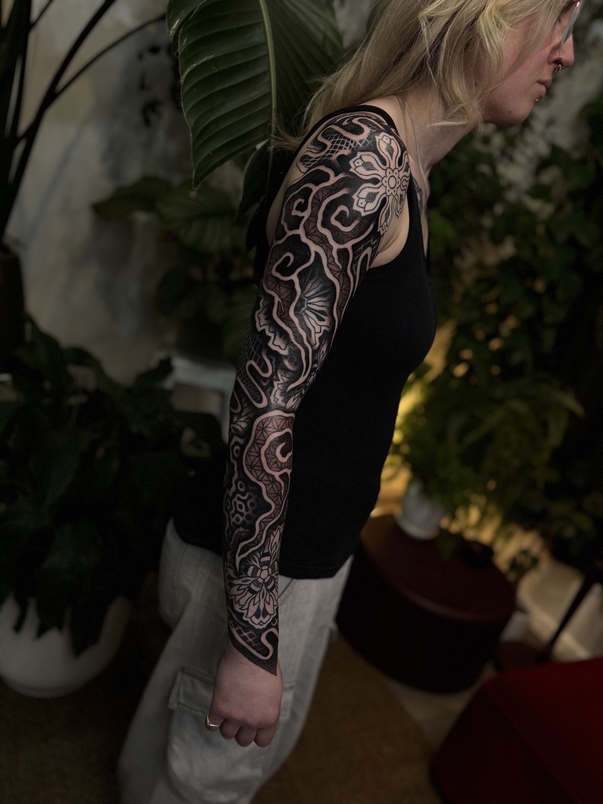 Ornamental floral blackwork sleeve